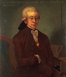 Wolfgang Amadeus Mozartin (1756-91) muotokuva Kultaisen kannuksen ritarikunnan kunniamerkki yllään, 1777